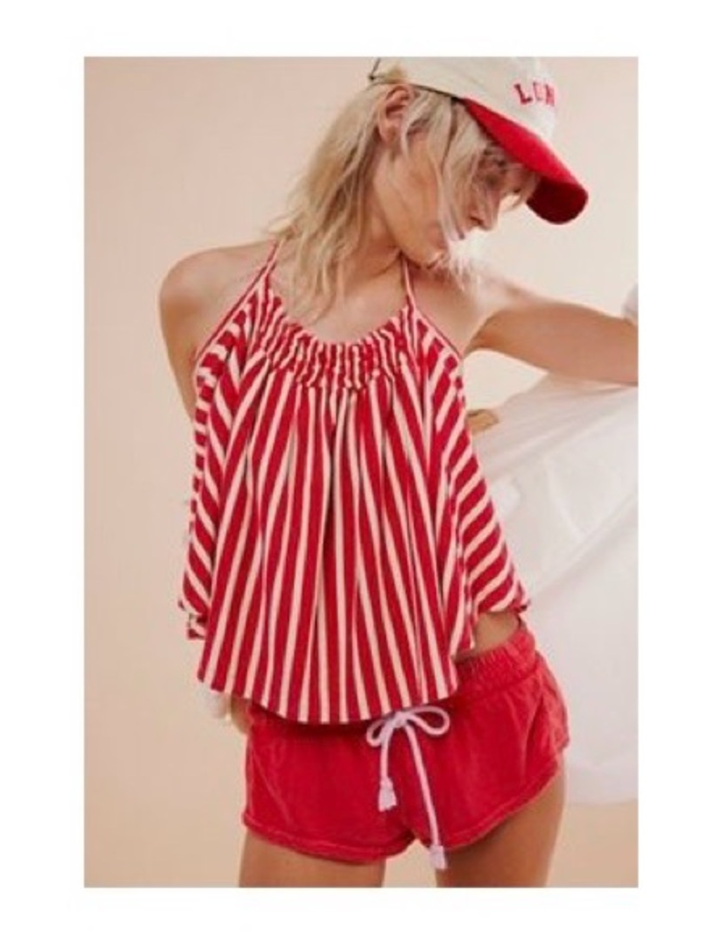 Free People Red and White Striped Halter Cami